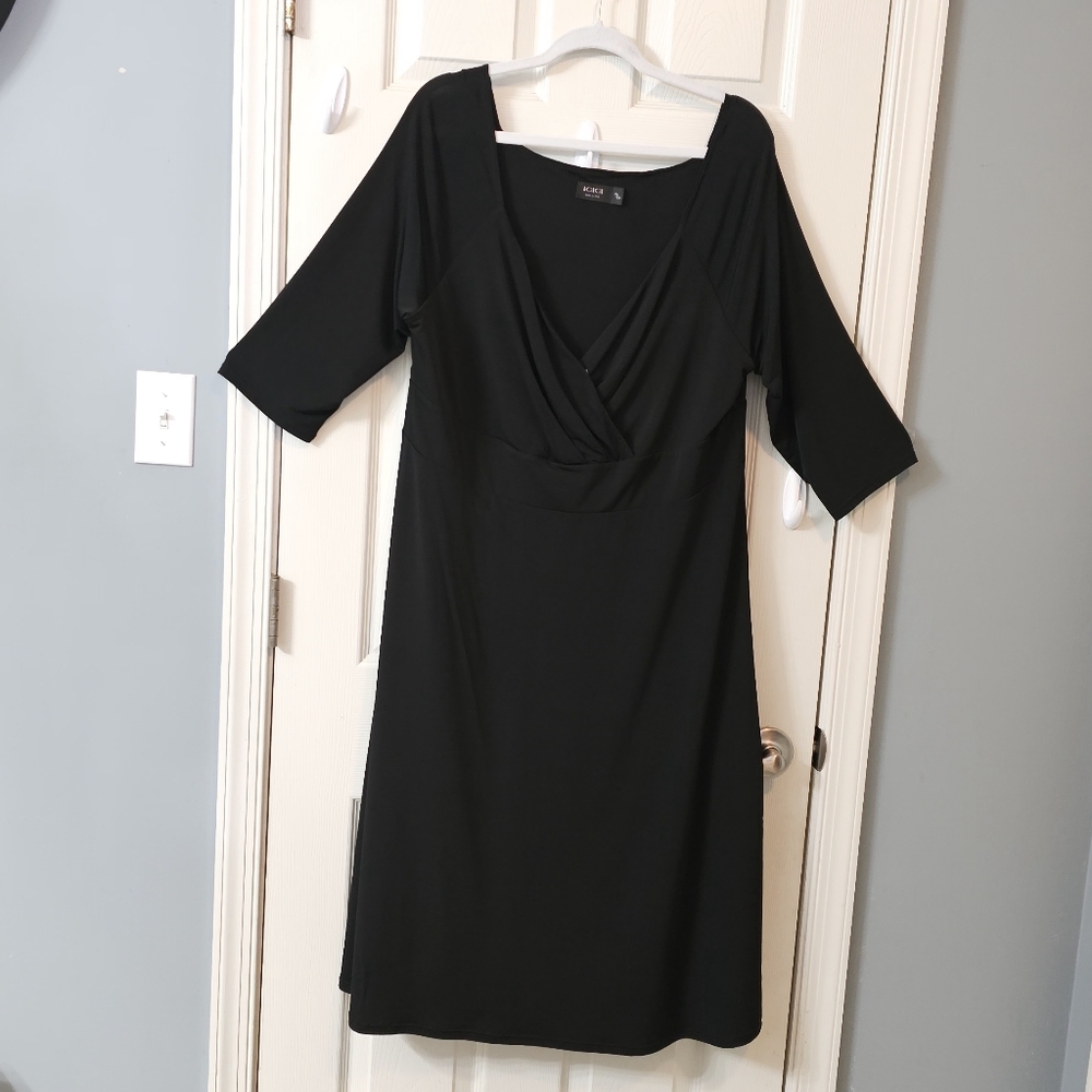 IGIGI V-Neck Fit & Flare Plus Size Black Dress Cocktail Office Career Party